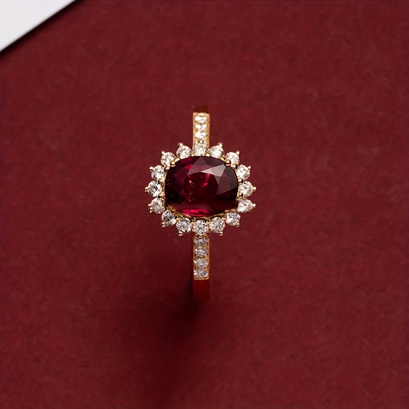 925 Sterling Silver Red Gemstone Rose Flower Ring